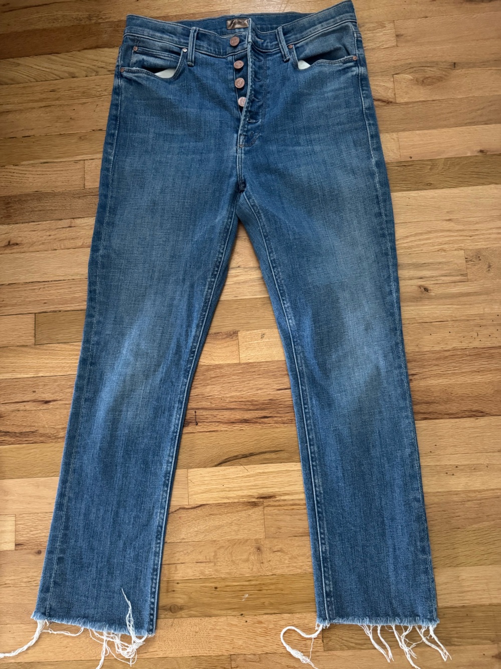 MOTHER Pixie Dazzler Ankle Fray Straight Jeans Beginner’s Luck 29